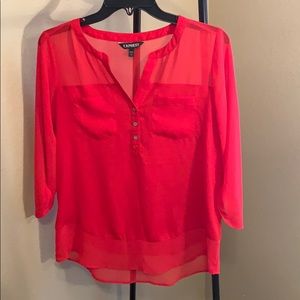 Sheer long sleeve red top